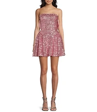 All in Favor Strapless Sequin Bow Back Mini Dress