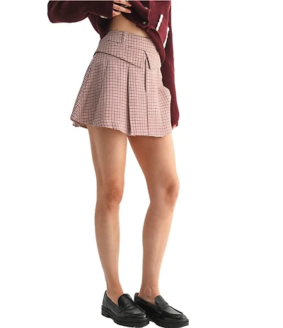 All in Favor Checked Pleated Mini Skort