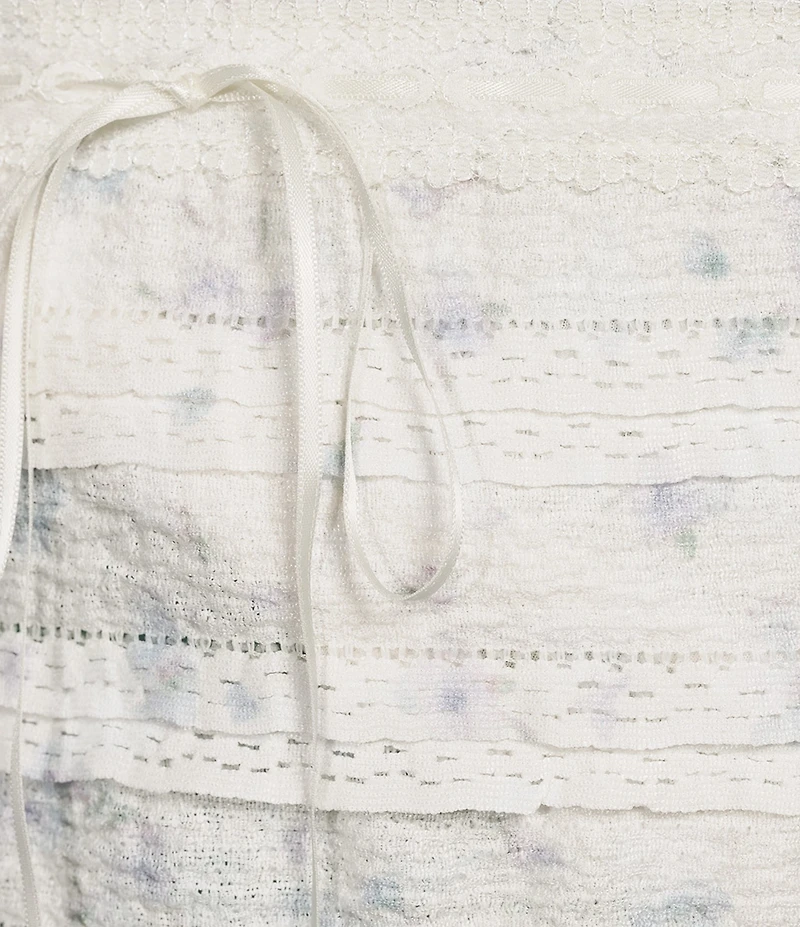 All in Favor Woven Floral Print Flutter Sleeve Lace Contrast Top