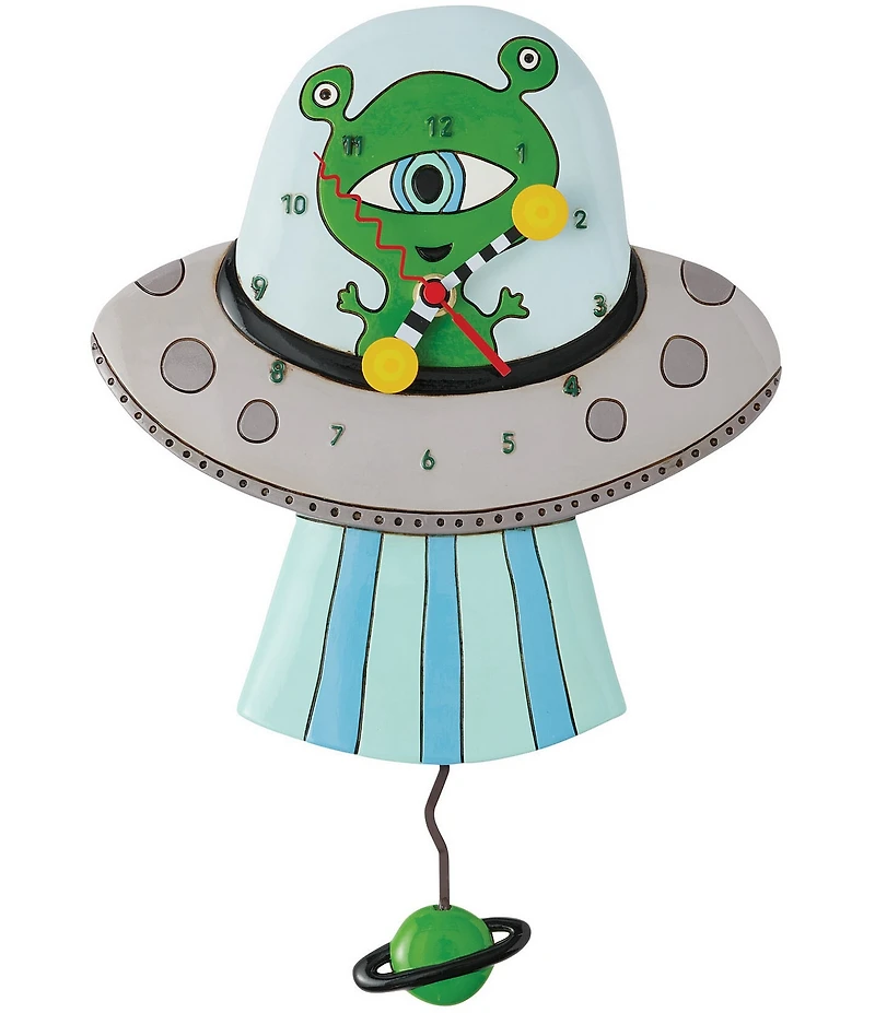 Allen Designs by Enesco Alien UFO Time Traveler Battery-Operated Pendulum Wall Clock