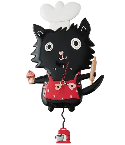 Allen Designs by Enesco Cat Wearing Chef Hat Sugar Paws Battery-Operated Sculpted Pendulum Wall Clock