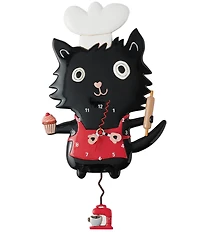 Allen Designs by Enesco Cat Wearing Chef Hat Sugar Paws Battery-Operated Sculpted Pendulum Wall Clock