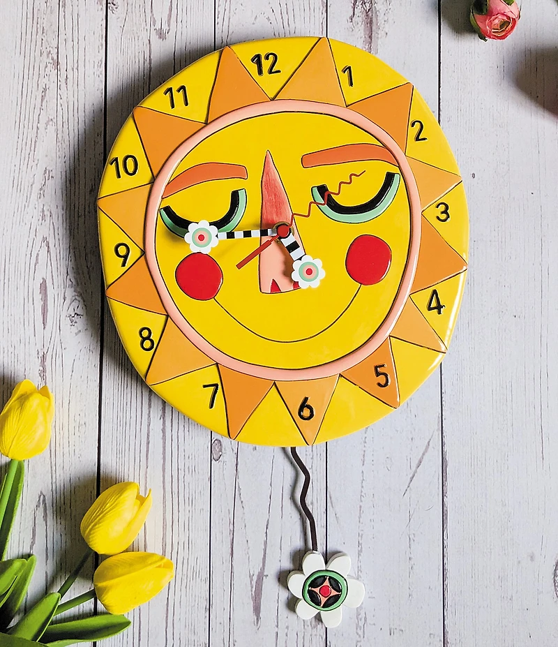 Allen Designs by Enesco Collection Blooming Bright Smiling Sun Battery-Operated Sculpted Pendulum Wall Clock