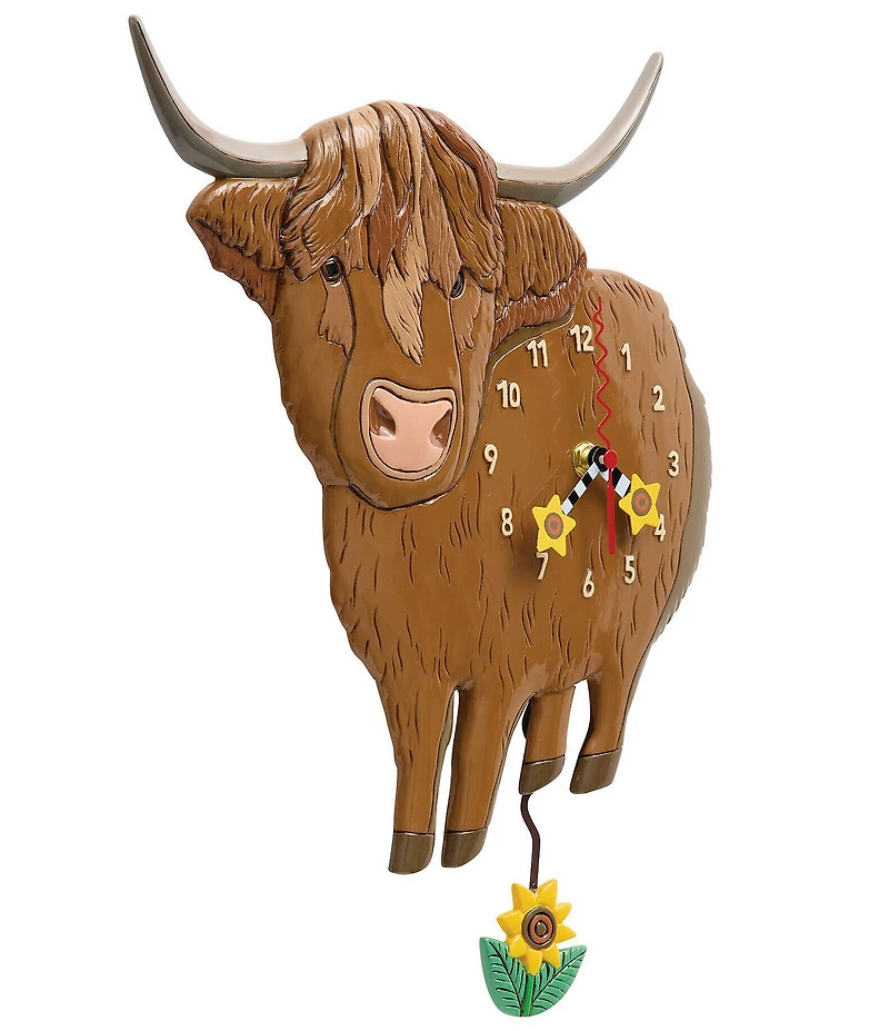 Allen Designs Sunny Moo Highland Cow Wall Clock