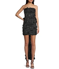 Allison & Kelly 3D Floral Printed Mesh Strapless Bow Back Dress
