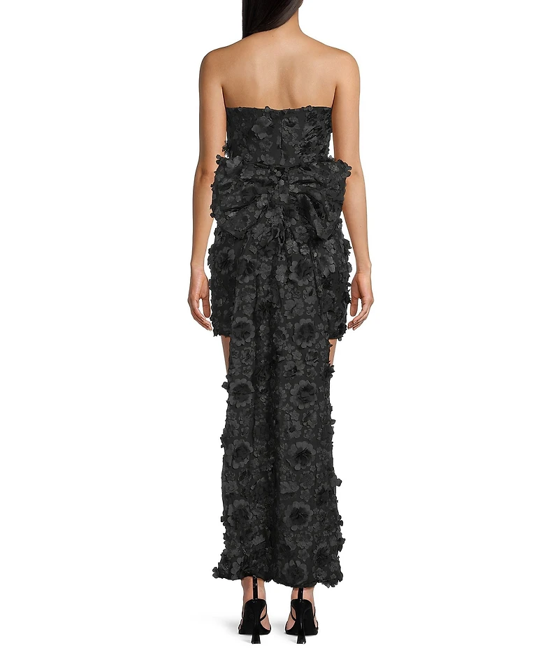 Allison & Kelly 3D Floral Printed Mesh Strapless Bow Back Dress