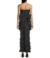 Allison & Kelly 3D Floral Printed Mesh Strapless Bow Back Dress