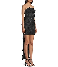 Allison & Kelly 3D Floral Printed Mesh Strapless Bow Back Dress