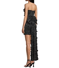 Allison & Kelly 3D Floral Printed Mesh Strapless Bow Back Dress