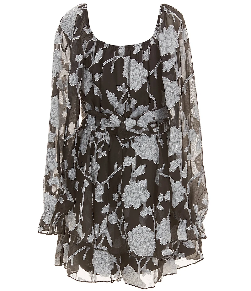 Allison & Kelly Big Girls Blouson-Sleeve Floral Jacquard Chiffon Romper