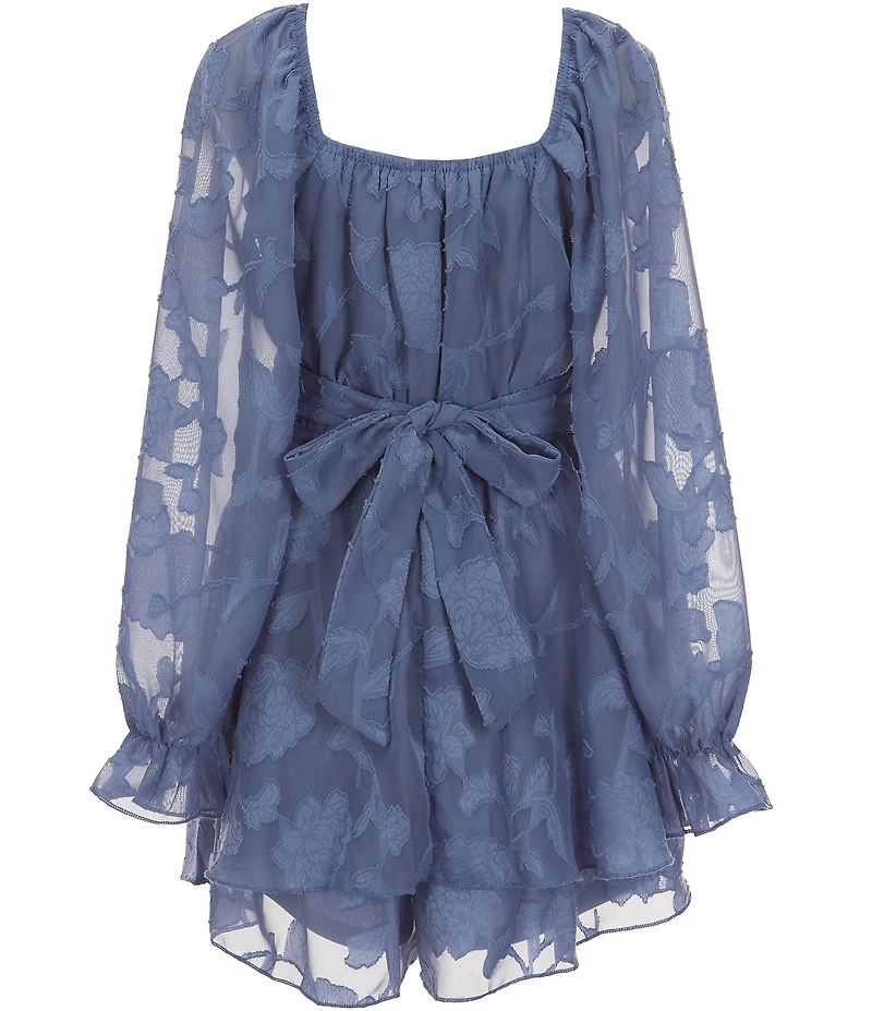 Allison & Kelly Big Girls Blouson-Sleeve Floral Jacquard Chiffon Romper