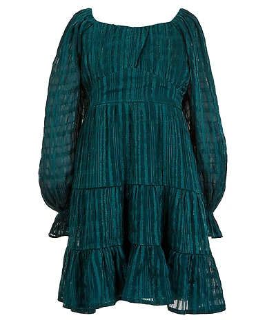 Allison & Kelly Big Girls Blouson-Sleeve Lurex-Shadow-Stripe Emma Dress