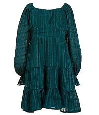 Allison & Kelly Big Girls Blouson-Sleeve Lurex-Shadow-Stripe Emma Dress