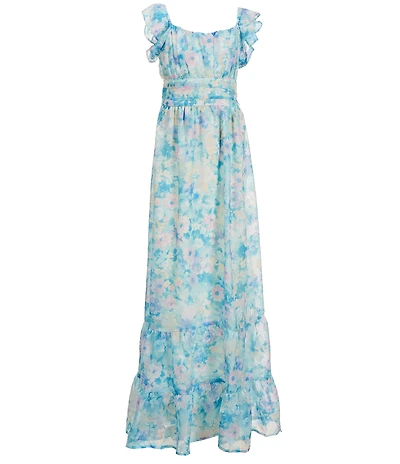 Allison & Kelly Big Girls Cap-Sleeve Floral-Burnout-Jacquard Long A-Line Dress