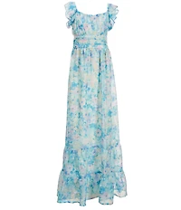 Allison & Kelly Big Girls Cap-Sleeve Floral-Burnout-Jacquard Long A-Line Dress