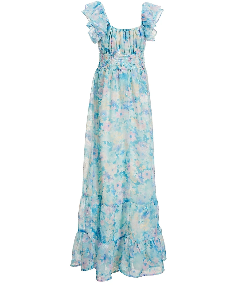 Allison & Kelly Big Girls Cap-Sleeve Floral-Burnout-Jacquard Long A-Line Dress