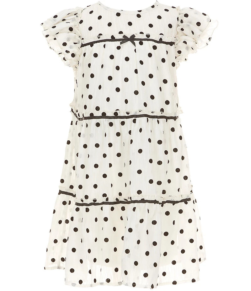 Allison & Kelly Big Girls Chiffon Dot Ruffle Sleeve Dress