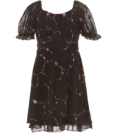 Allison & Kelly Big Girls Floral Embroidered Mesh Short Sleeve Criss Cross Dress