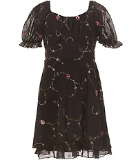 Allison & Kelly Big Girls Floral Embroidered Mesh Short Sleeve Criss Cross Dress