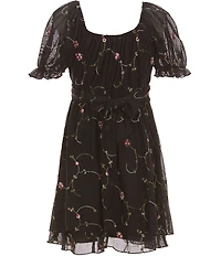 Allison & Kelly Big Girls Floral Embroidered Mesh Short Sleeve Criss Cross Dress