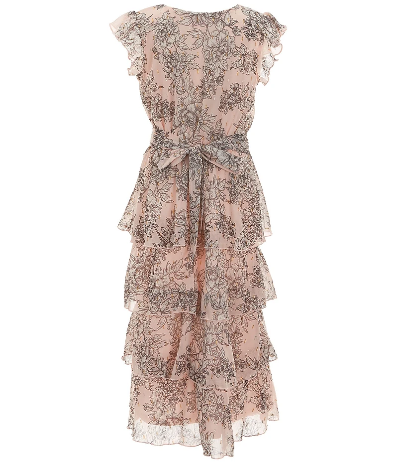 Allison & Kelly Big Girls Flutter-Sleeve Floral-Printed Metallic Jacquard Long Dress
