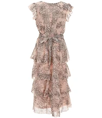 Allison & Kelly Big Girls Flutter-Sleeve Floral-Printed Metallic Jacquard Long Dress