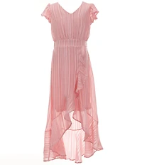 Allison & Kelly Big Girls Flutter-Sleeve Striped Satin Long Dress