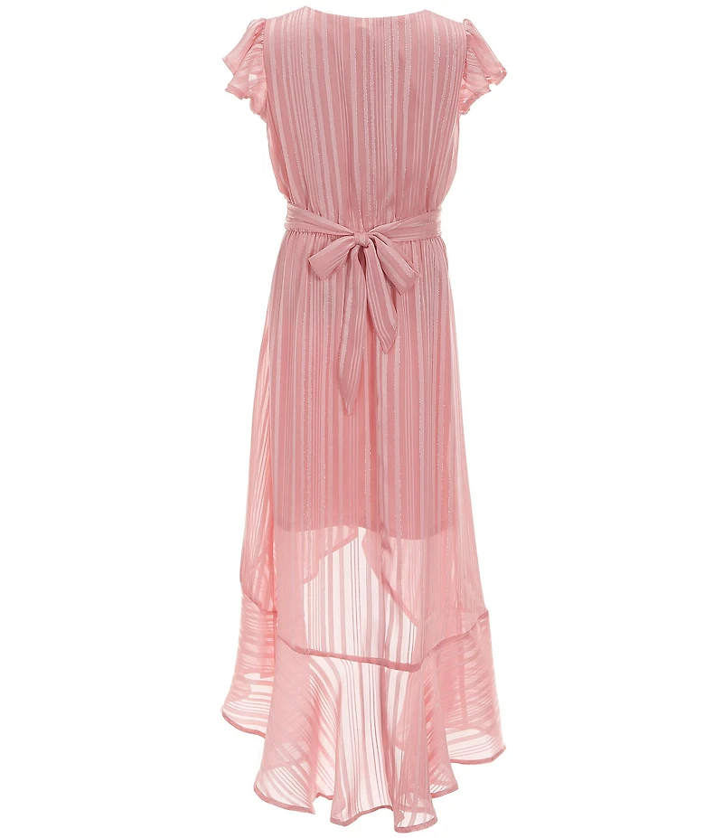 Allison & Kelly Big Girls Flutter-Sleeve Striped Satin Long Dress