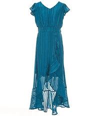 Allison & Kelly Big Girls Flutter-Sleeve Striped Satin Long Dress
