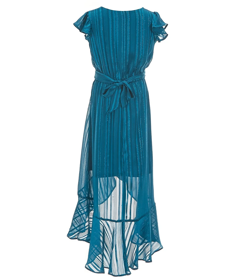 Allison & Kelly Big Girls Flutter-Sleeve Striped Satin Long Dress