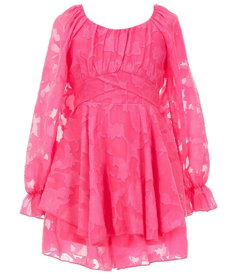Allison & Kelly Big Girls Long Sleeve Floral Tonal Burnout Jacquard Chiffon Dress