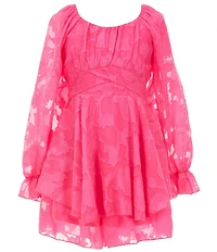 Allison & Kelly Big Girls Long Sleeve Floral Tonal Burnout Jacquard Chiffon Dress