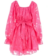 Allison & Kelly Big Girls Long Sleeve Floral Tonal Burnout Jacquard Chiffon Dress