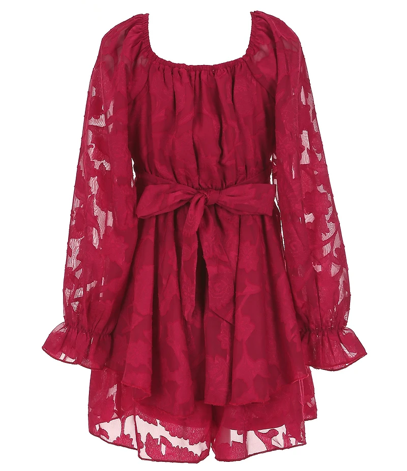 Allison & Kelly Big Girls Long Sleeve Floral Tonal Burnout Jacquard Chiffon Dress
