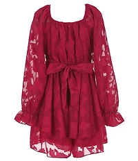 Allison & Kelly Big Girls Long Sleeve Floral Tonal Burnout Jacquard Chiffon Dress