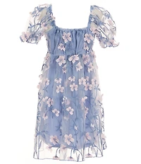 Allison & Kelly Big Girls Puffed-Sleeve Floral-Embroidered Mesh Empire-Waist Dress