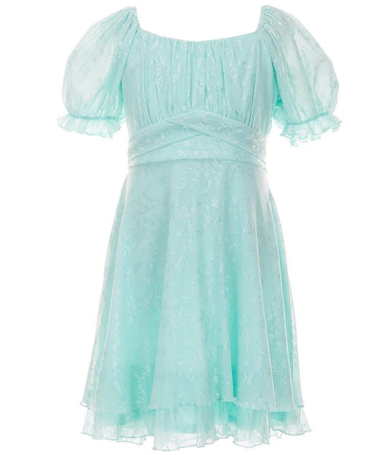 Allison & Kelly Big Girls Puffed-Sleeve Floral Lace Fit & Flare Dress