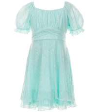 Allison & Kelly Big Girls Puffed-Sleeve Floral Lace Fit & Flare Dress