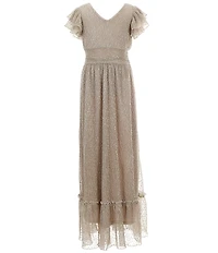 Allison & Kelly Big Girls Ruffle Sleeve Plisse Empire-Waist Long Dress