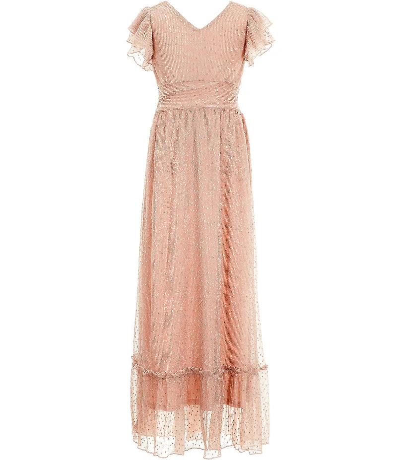 Allison & Kelly Big Girls Ruffle Sleeve Plisse Empire-Waist Long Dress