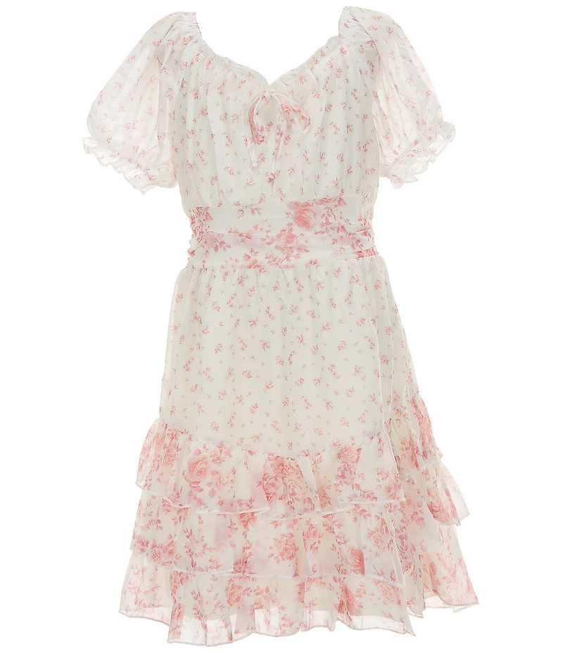 Allison & Kelly Big Girls Short Puff Sleeve Smocked Tier Ruffle Chiffon Dress