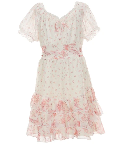 Allison & Kelly Big Girls Short Puff Sleeve Smocked Tier Ruffle Chiffon Dress