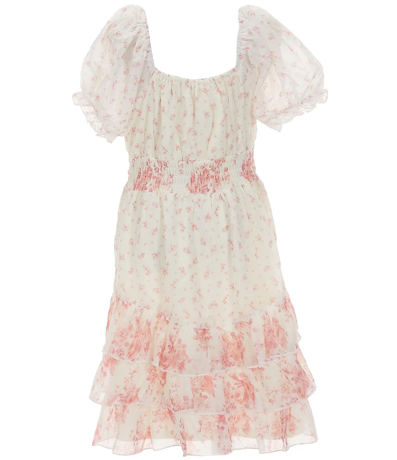 Allison & Kelly Big Girls Short Puff Sleeve Smocked Tier Ruffle Chiffon Dress