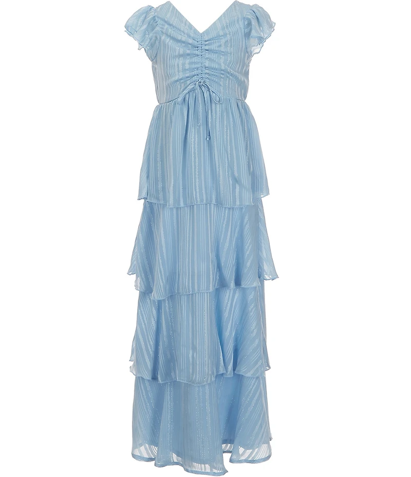 Allison & Kelly Big Girls Short Sleeve Lurex Tiered Maxi Dress