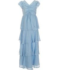 Allison & Kelly Big Girls Short Sleeve Lurex Tiered Maxi Dress