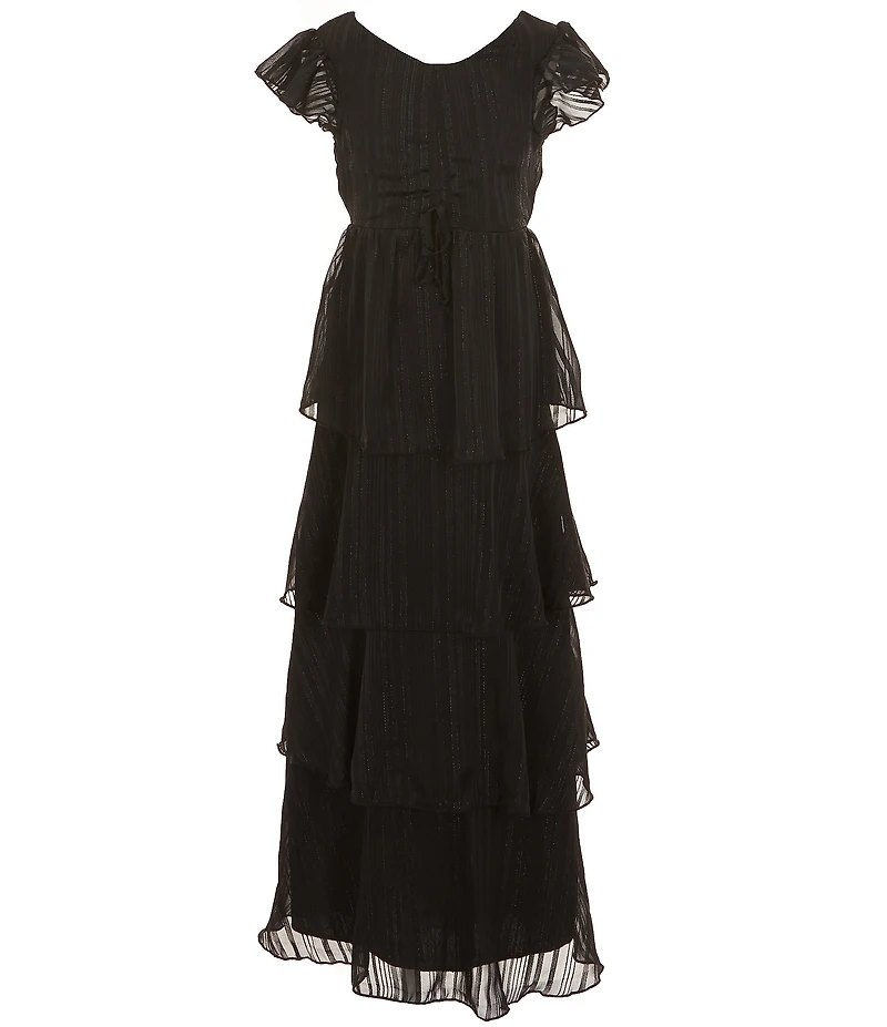 Allison & Kelly Big Girls Short Sleeve Lurex Tiered Maxi Dress