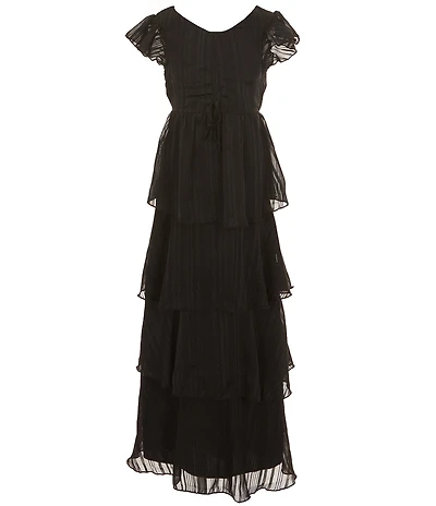 Allison & Kelly Big Girls Short Sleeve Lurex Tiered Maxi Dress