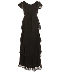 Allison & Kelly Big Girls Short Sleeve Lurex Tiered Maxi Dress
