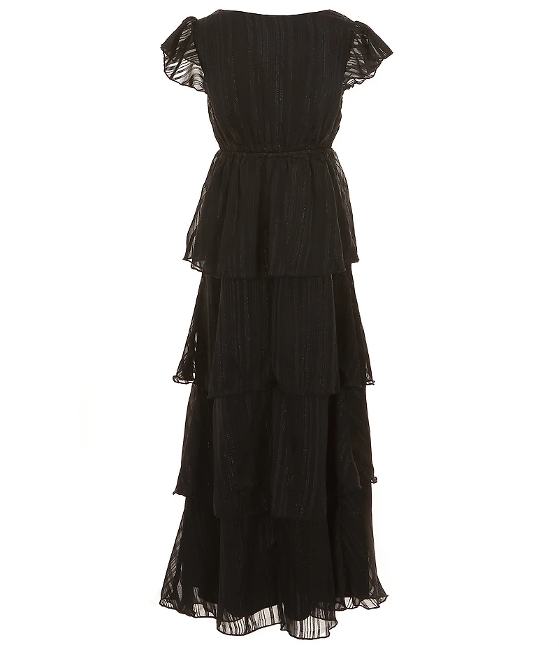 Allison & Kelly Big Girls Short Sleeve Lurex Tiered Maxi Dress