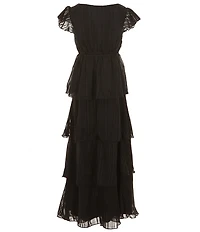 Allison & Kelly Big Girls Short Sleeve Lurex Tiered Maxi Dress